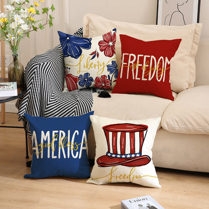 4pcs American Independence Day flag printed linen pillowcase, home living room sofa cushion cover