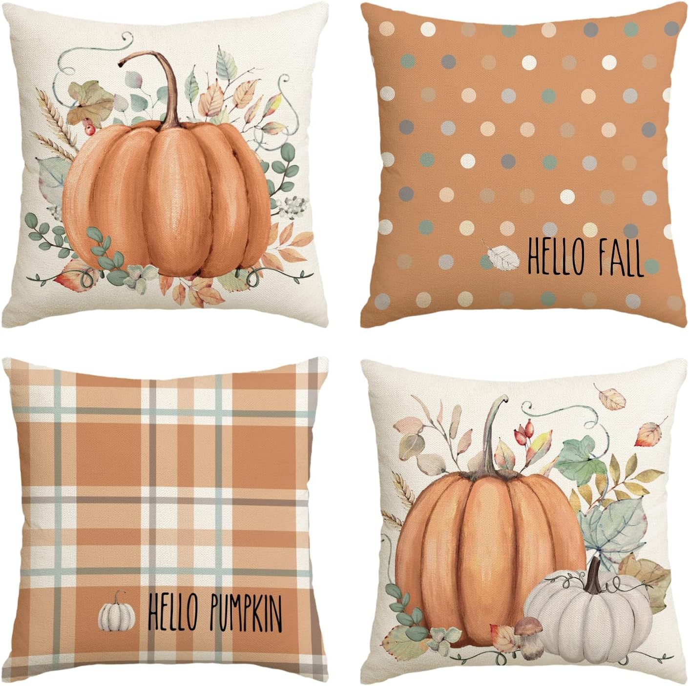 Elevate Your Home's Fall Aesthetic: 4pcs 'Hello Pumpkin' Easy-Clean Cushion Covers, Perfect for Any Room