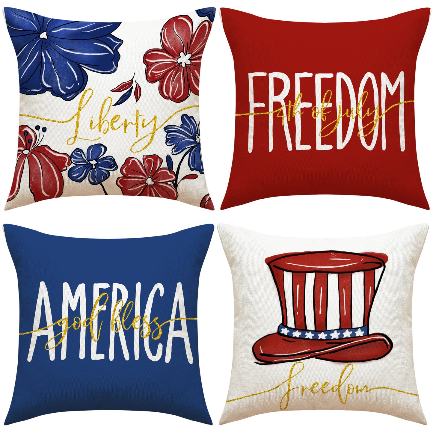 4pcs American Independence Day flag printed linen pillowcase, home living room sofa cushion cover