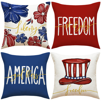 4pcs American Independence Day flag printed linen pillowcase, home living room sofa cushion cover