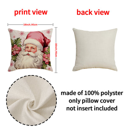 4pcs Pink Elk Christmas Pillow Cover with Linen Letter Printing Festival Decoration Living Room Sofa Cushion Cover