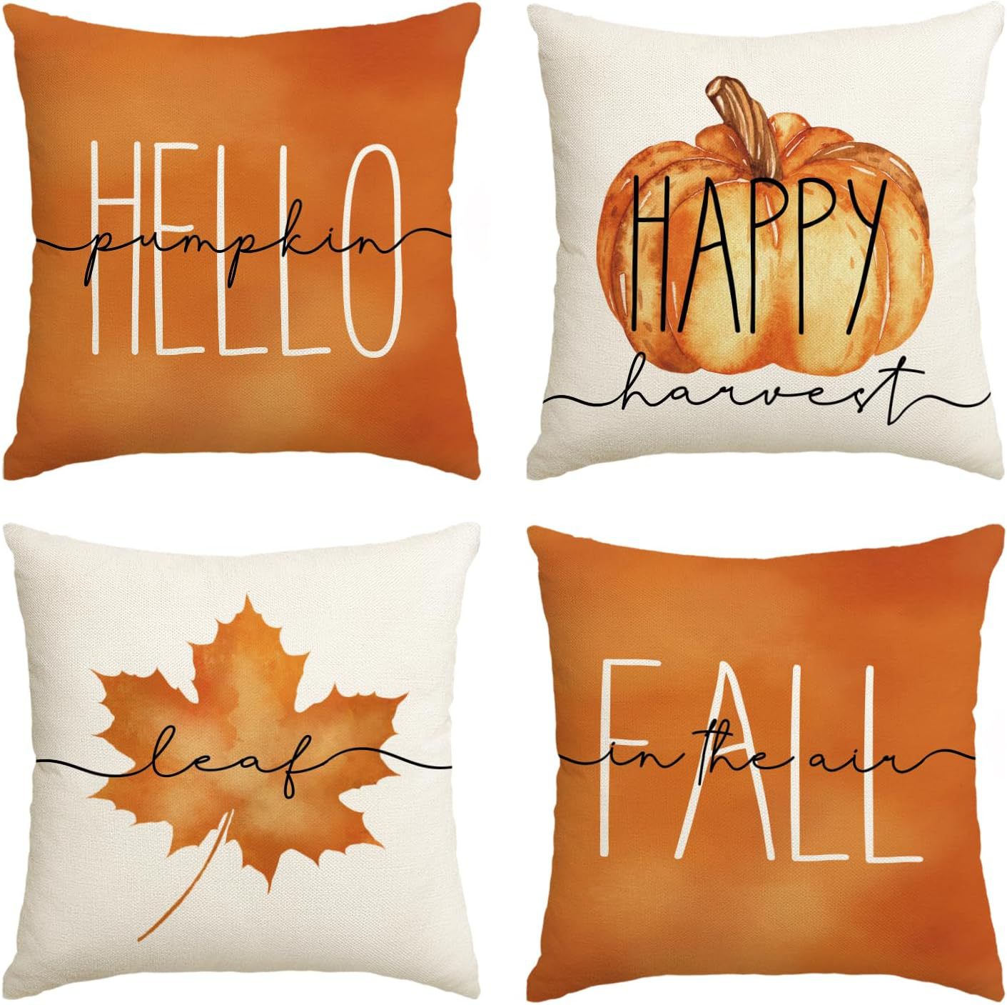 Elevate Your Home's Fall Aesthetic: 4pcs 'Hello Pumpkin' Easy-Clean Cushion Covers, Perfect for Any Room
