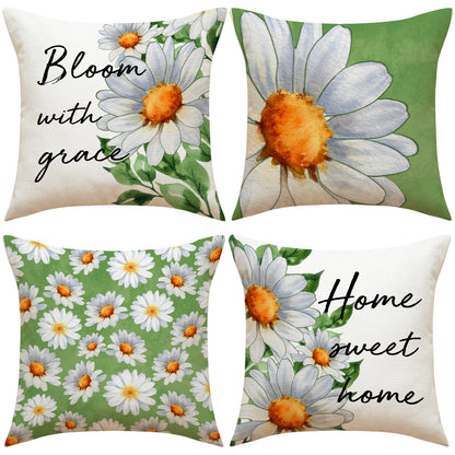 4pcs Daisy print pillowcase, home décor set, combination pillow covers, linen print, lettered sofa, throw pillow, cushion