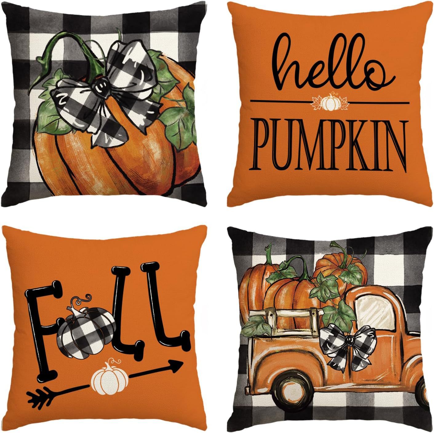 Elevate Your Home's Fall Aesthetic: 4pcs 'Hello Pumpkin' Easy-Clean Cushion Covers, Perfect for Any Room