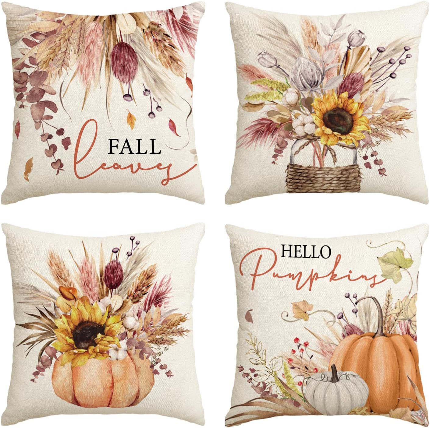 Elevate Your Home's Fall Aesthetic: 4pcs 'Hello Pumpkin' Easy-Clean Cushion Covers, Perfect for Any Room