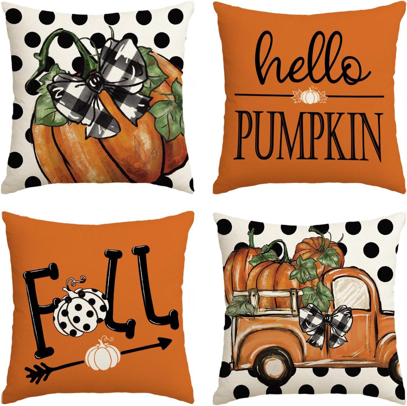 Elevate Your Home's Fall Aesthetic: 4pcs 'Hello Pumpkin' Easy-Clean Cushion Covers, Perfect for Any Room