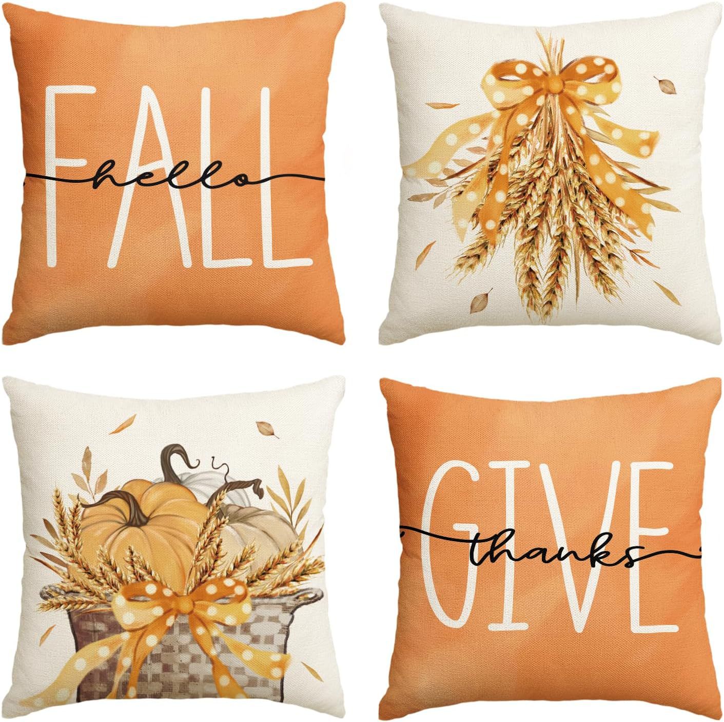 Elevate Your Home's Fall Aesthetic: 4pcs 'Hello Pumpkin' Easy-Clean Cushion Covers, Perfect for Any Room