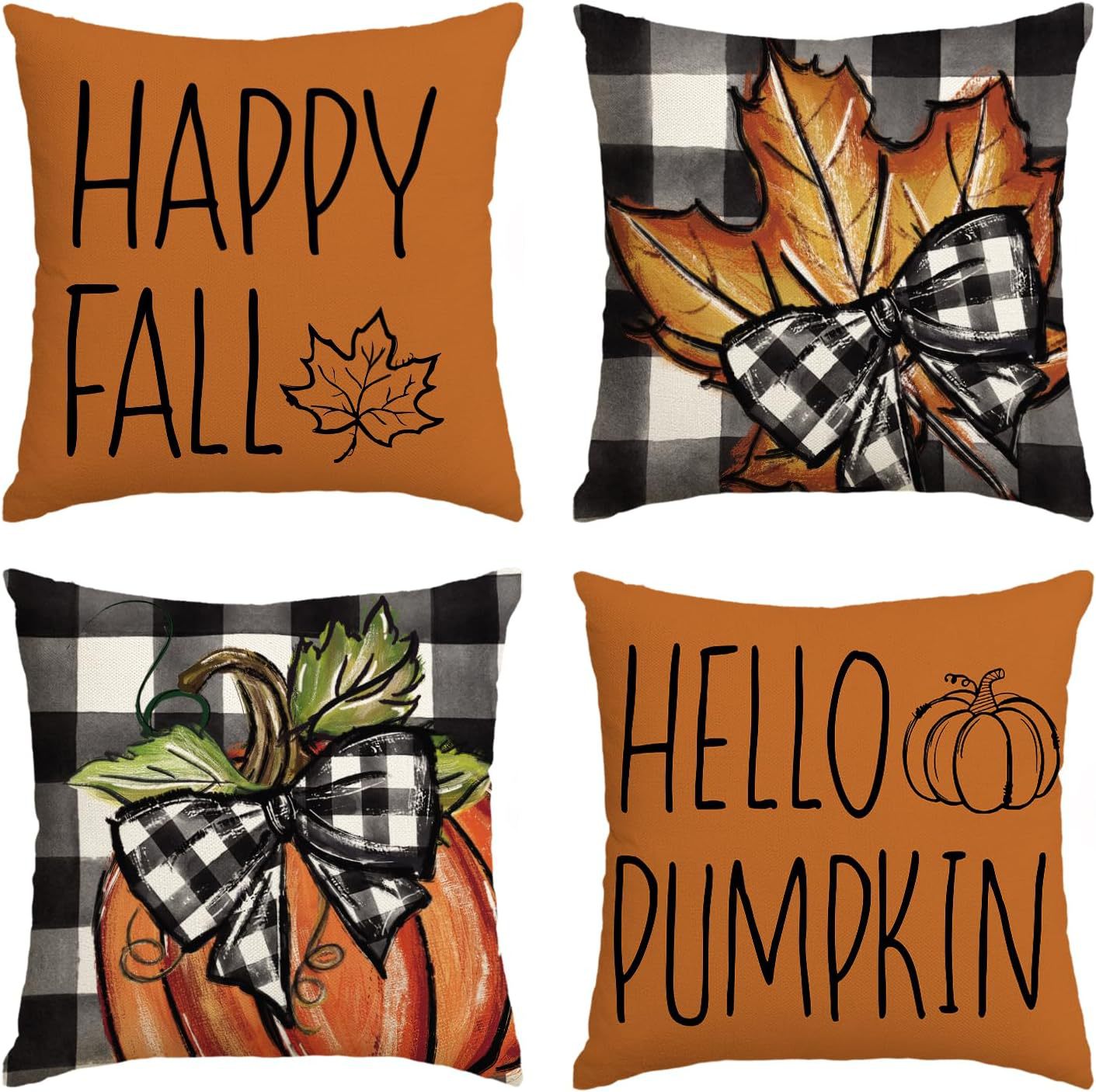 Elevate Your Home's Fall Aesthetic: 4pcs 'Hello Pumpkin' Easy-Clean Cushion Covers, Perfect for Any Room