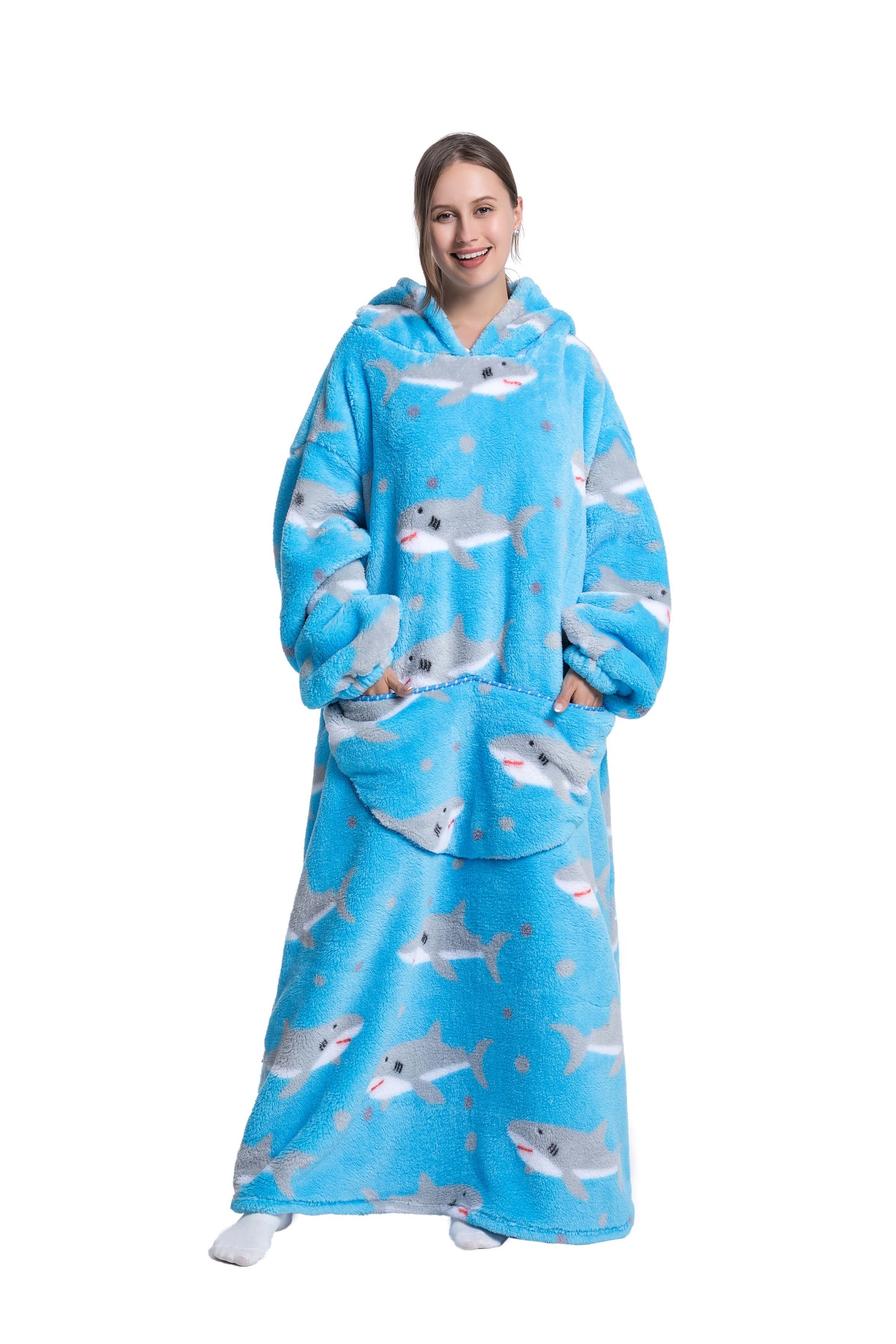 Oversized Wearable Blanket Cozy Warm Shu Velveteen Hoodie for Adults Soft Sweatshirt for Gifts One Size Fits All