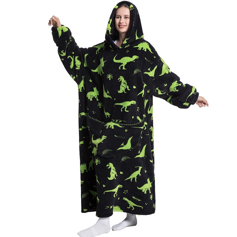 Nordic Super Long  Flannel Blanket with Sleeves Winter Hoodies Sweatshirt Solid Pullover Fleece Oversized Giant TV Red Blankets