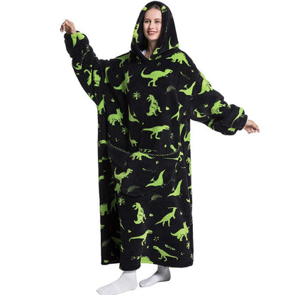 Nordic Super Long  Flannel Blanket with Sleeves Winter Hoodies Sweatshirt Solid Pullover Fleece Oversized Giant TV Red Blankets
