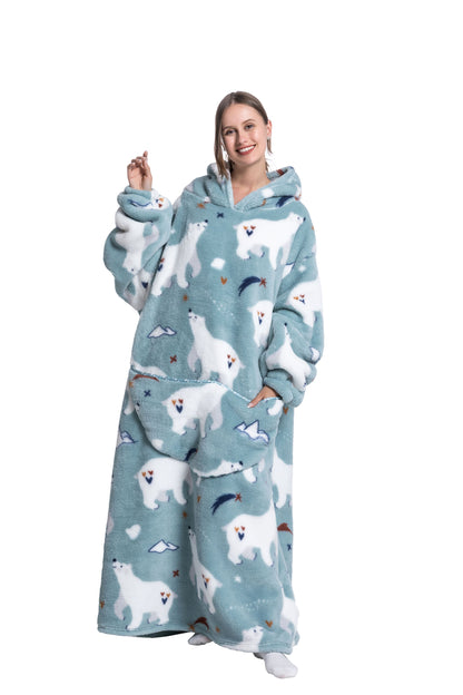Oversized Wearable Blanket Cozy Warm Shu Velveteen Hoodie for Adults Soft Sweatshirt for Gifts One Size Fits All