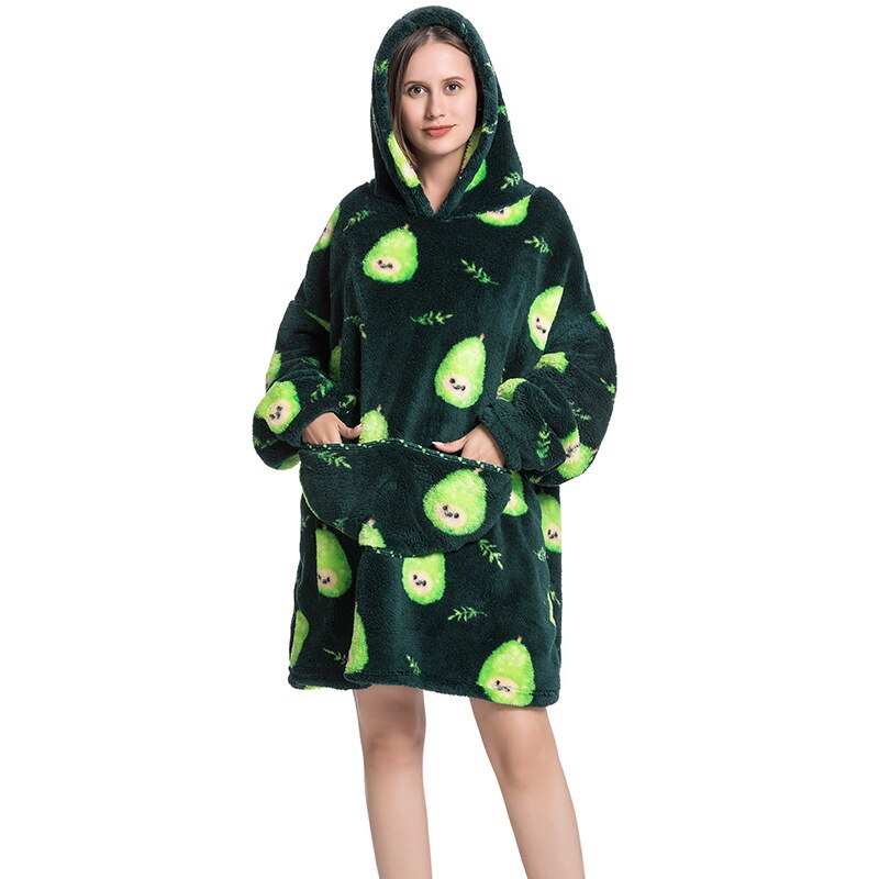 Wearable Blanket Hoodie Sweatshirt Women Printed Wearable Blankets Fleece Warm Kids Sleepwear Lazy TV Giant Blanket