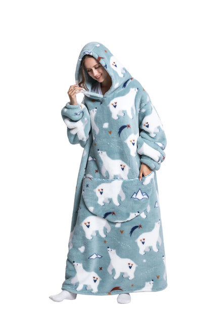 Oversized Wearable Blanket Cozy Warm Shu Velveteen Hoodie for Adults Soft Sweatshirt for Gifts One Size Fits All