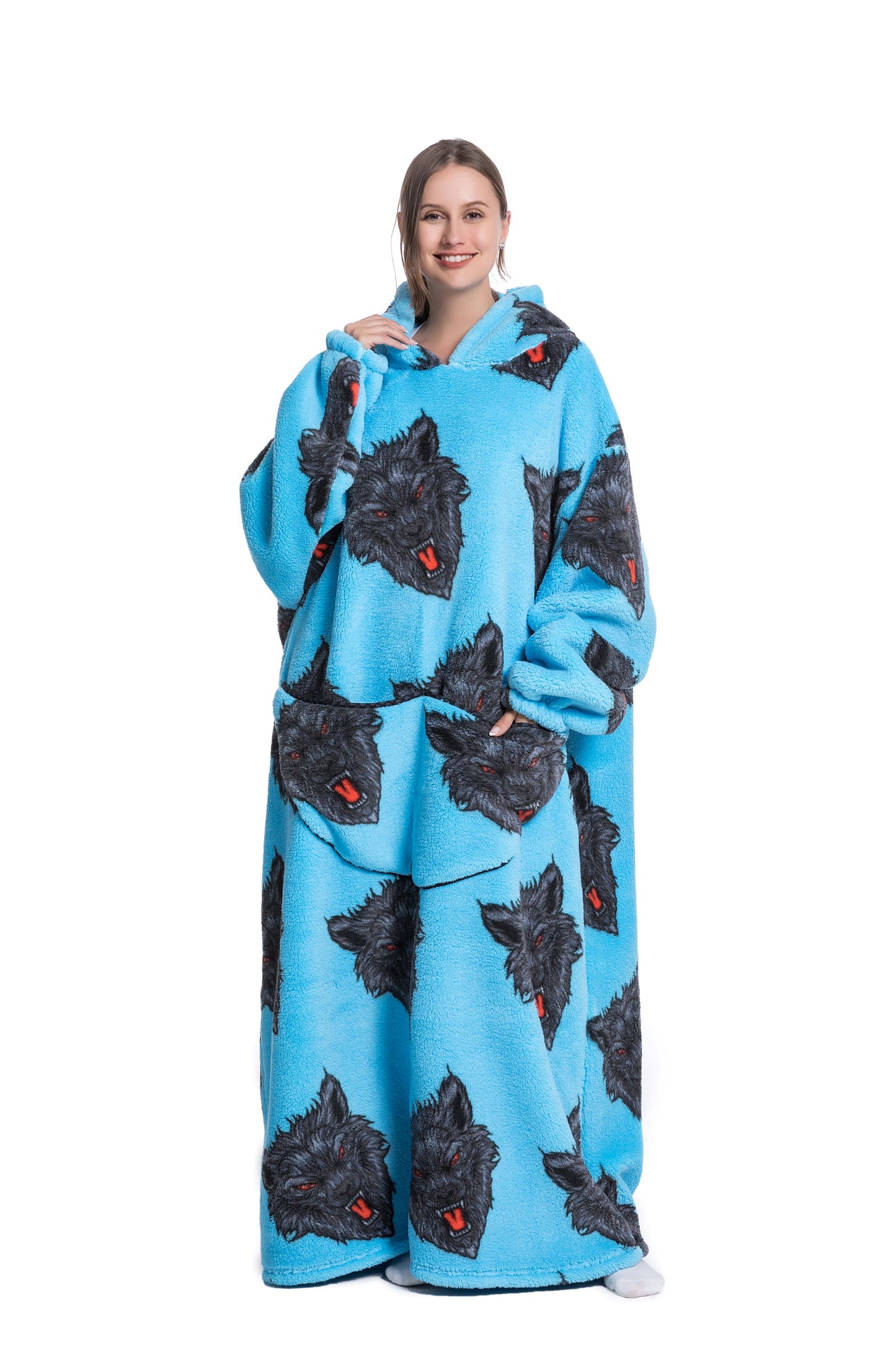 Oversized Wearable Blanket Cozy Warm Shu Velveteen Hoodie for Adults Soft Sweatshirt for Gifts One Size Fits All