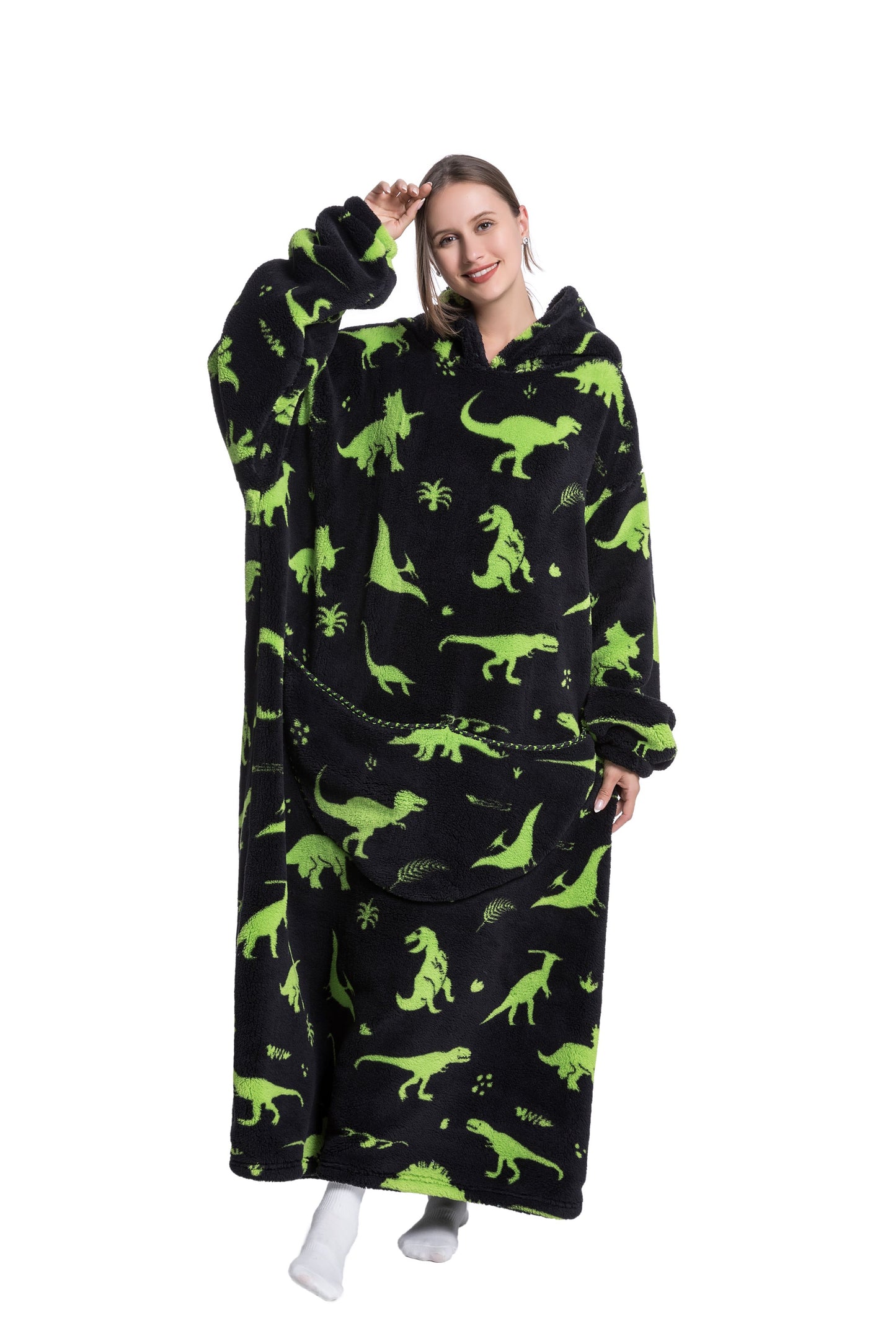 Oversized Wearable Blanket Cozy Warm Shu Velveteen Hoodie for Adults Soft Sweatshirt for Gifts One Size Fits All