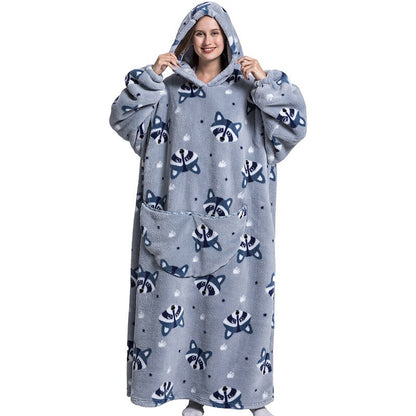 Nordic Super Long  Flannel Blanket with Sleeves Winter Hoodies Sweatshirt Solid Pullover Fleece Oversized Giant TV Red Blankets