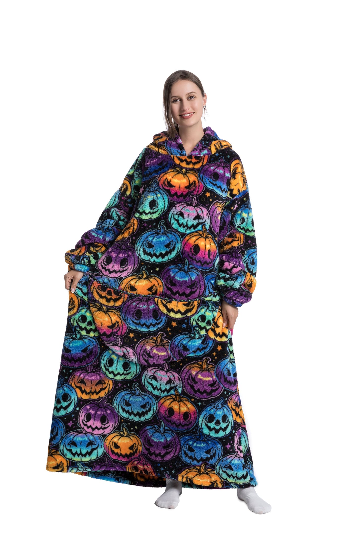 Oversized Wearable Blanket Cozy Warm Shu Velveteen Hoodie for Adults Soft Sweatshirt for Gifts One Size Fits All