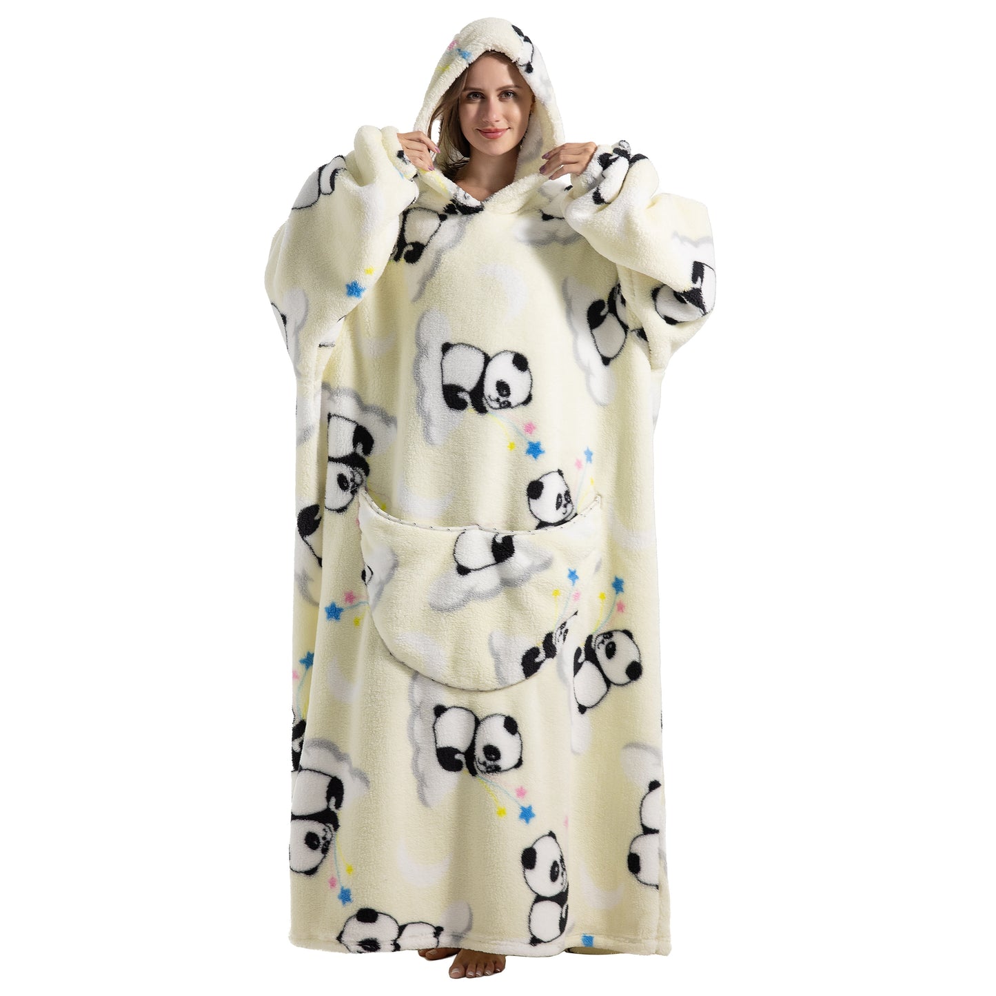 Oversized Wearable Blanket Cozy Warm Shu Velveteen Hoodie for Adults Soft Sweatshirt for Gifts One Size Fits All