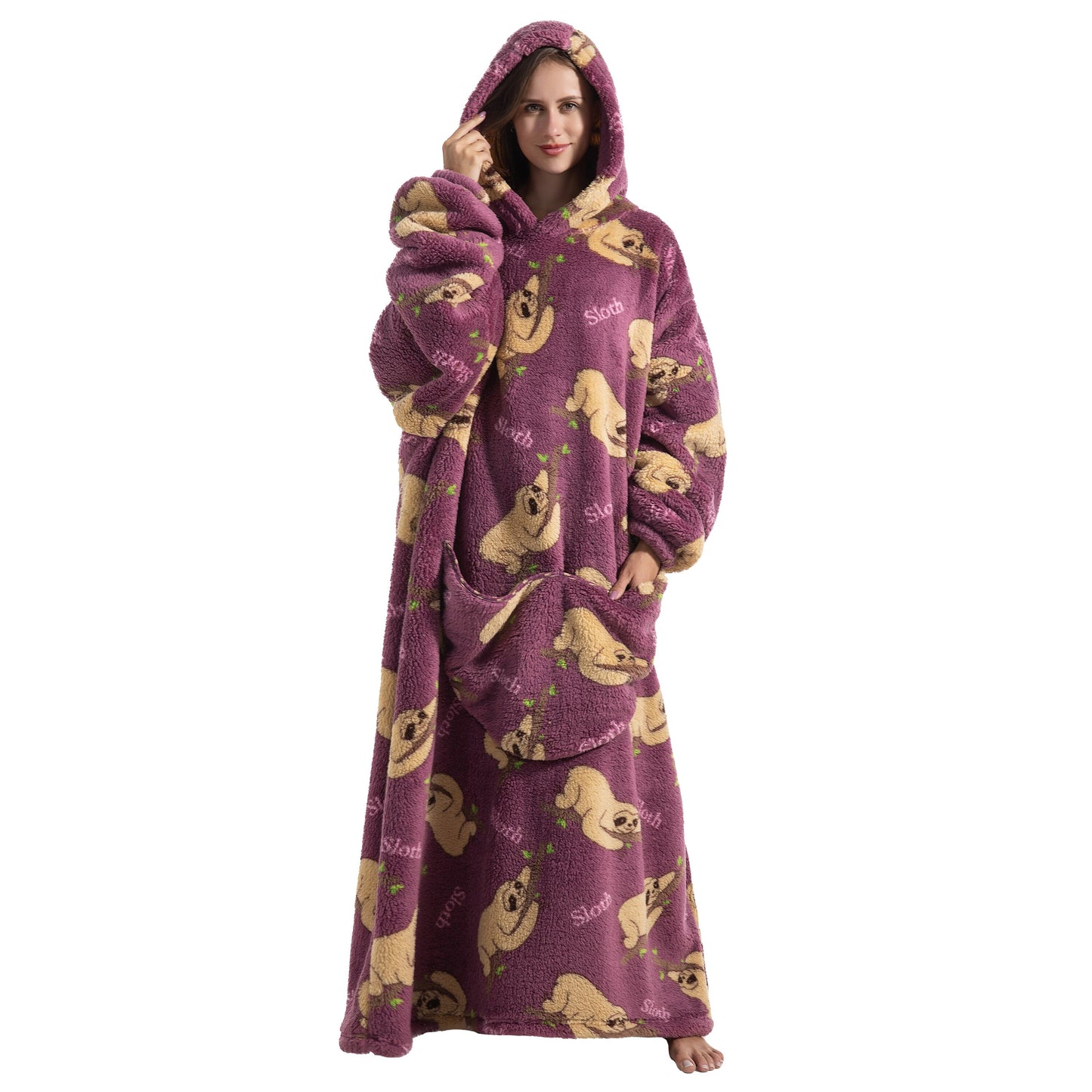 Oversized Wearable Blanket Cozy Warm Shu Velveteen Hoodie for Adults Soft Sweatshirt for Gifts One Size Fits All