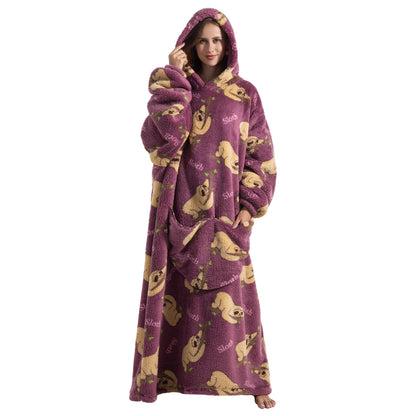 Oversized Wearable Blanket Cozy Warm Shu Velveteen Hoodie for Adults Soft Sweatshirt for Gifts One Size Fits All