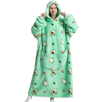 Nordic Super Long  Flannel Blanket with Sleeves Winter Hoodies Sweatshirt Solid Pullover Fleece Oversized Giant TV Red Blankets