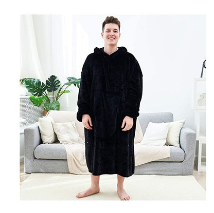Nordic Super Long  Flannel Blanket with Sleeves Winter Hoodies Sweatshirt Solid Pullover Fleece Oversized Giant TV Red Blankets