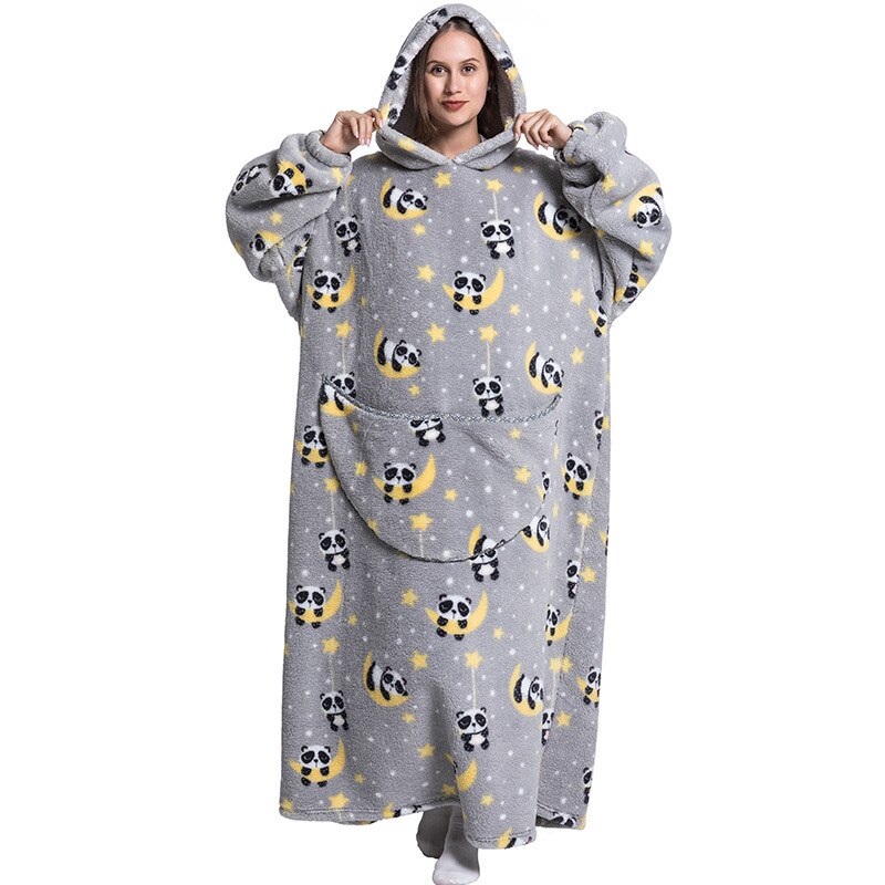 Nordic Super Long  Flannel Blanket with Sleeves Winter Hoodies Sweatshirt Solid Pullover Fleece Oversized Giant TV Red Blankets