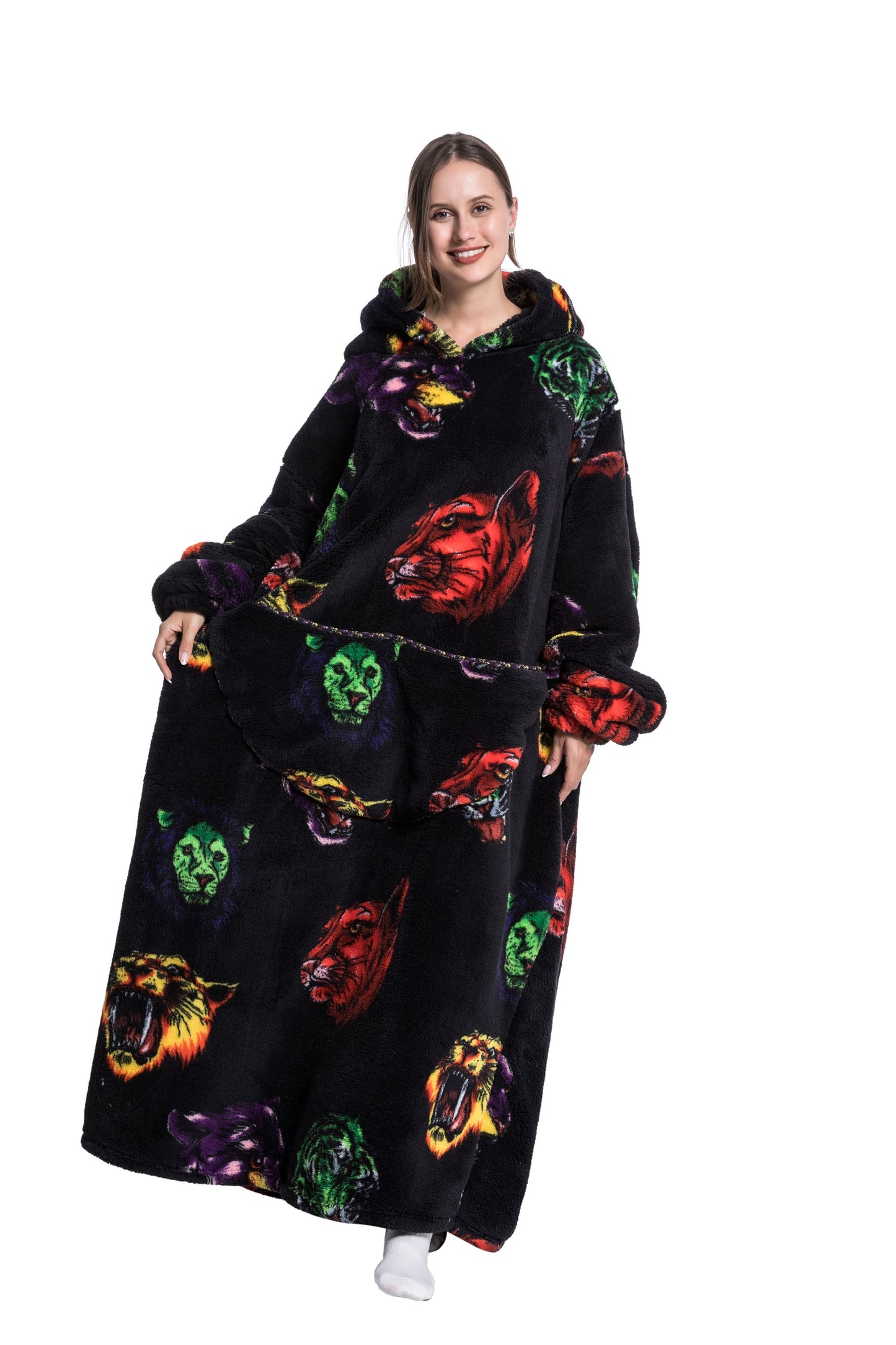 Oversized Wearable Blanket Cozy Warm Shu Velveteen Hoodie for Adults Soft Sweatshirt for Gifts One Size Fits All
