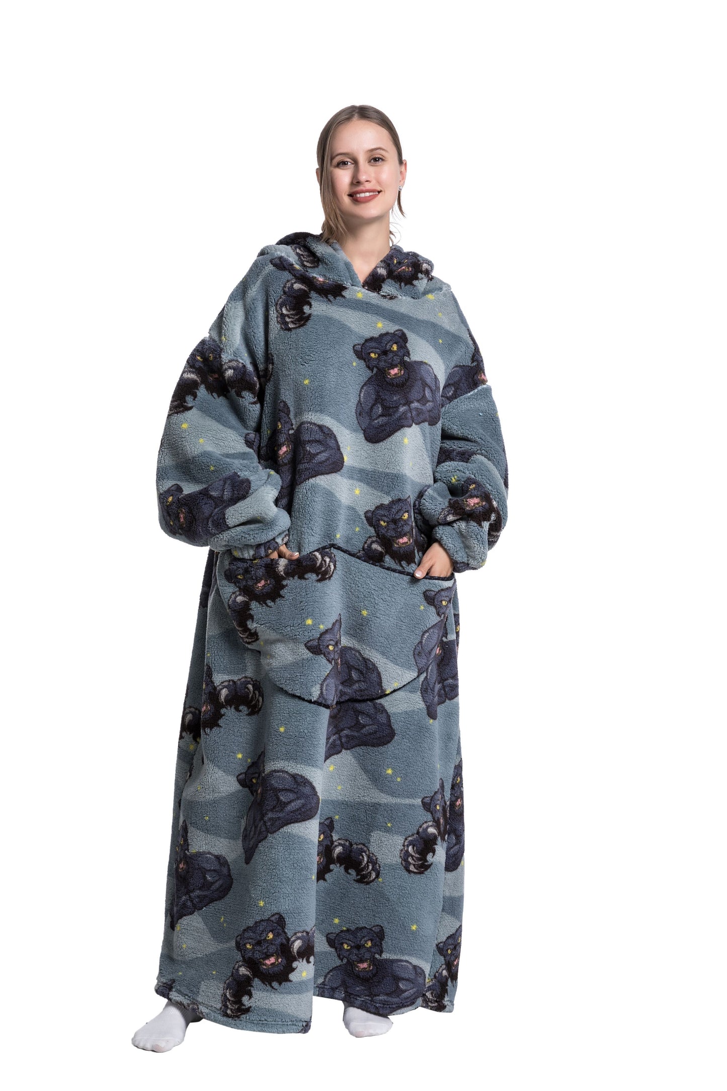 Oversized Wearable Blanket Cozy Warm Shu Velveteen Hoodie for Adults Soft Sweatshirt for Gifts One Size Fits All