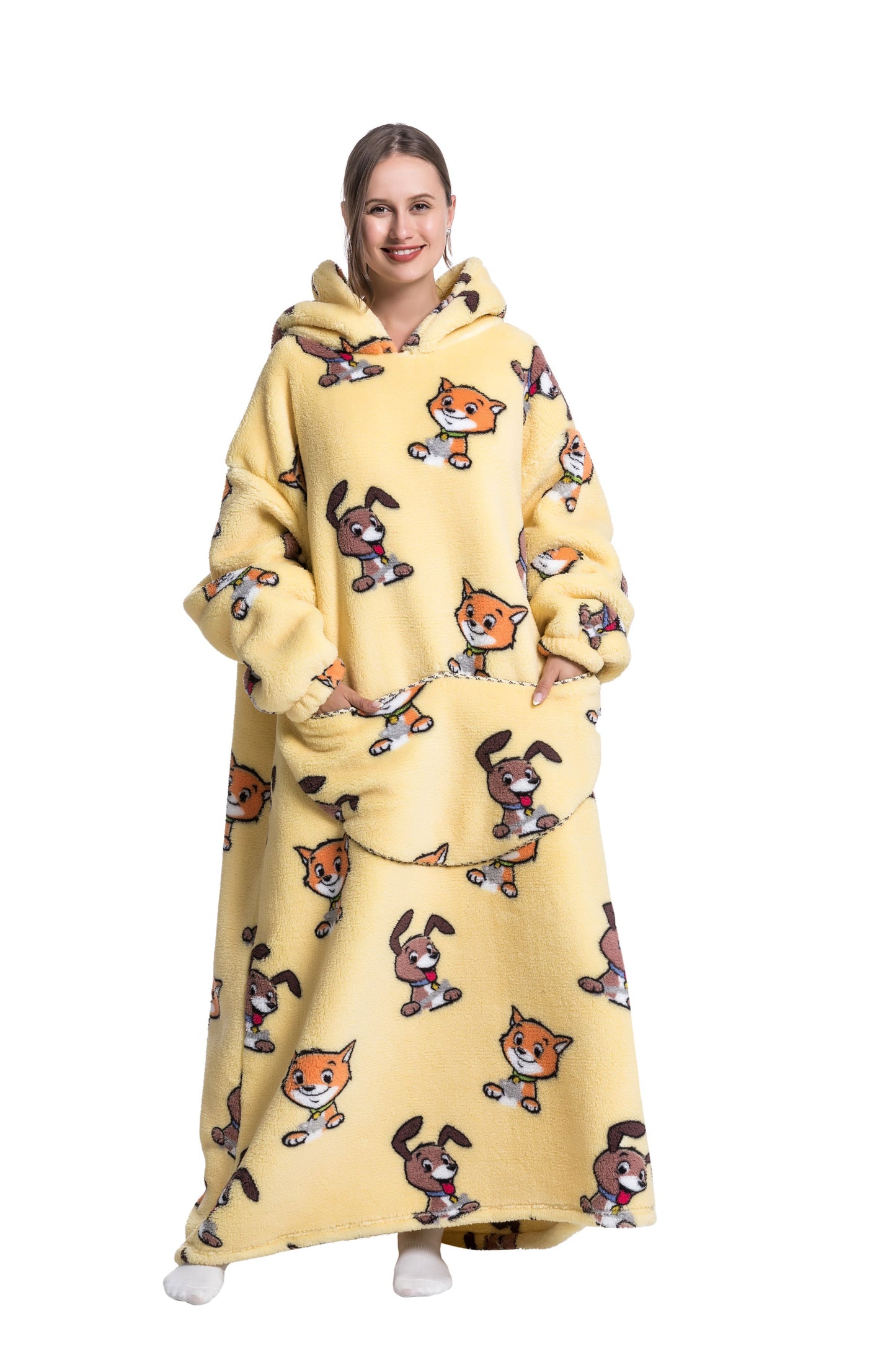 Oversized Wearable Blanket Cozy Warm Shu Velveteen Hoodie for Adults Soft Sweatshirt for Gifts One Size Fits All