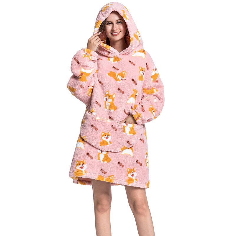 Wearable Blanket Hoodie Sweatshirt Women Printed Wearable Blankets Fleece Warm Kids Sleepwear Lazy TV Giant Blanket