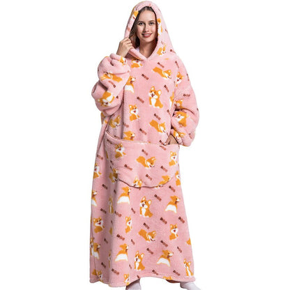 Nordic Super Long  Flannel Blanket with Sleeves Winter Hoodies Sweatshirt Solid Pullover Fleece Oversized Giant TV Red Blankets