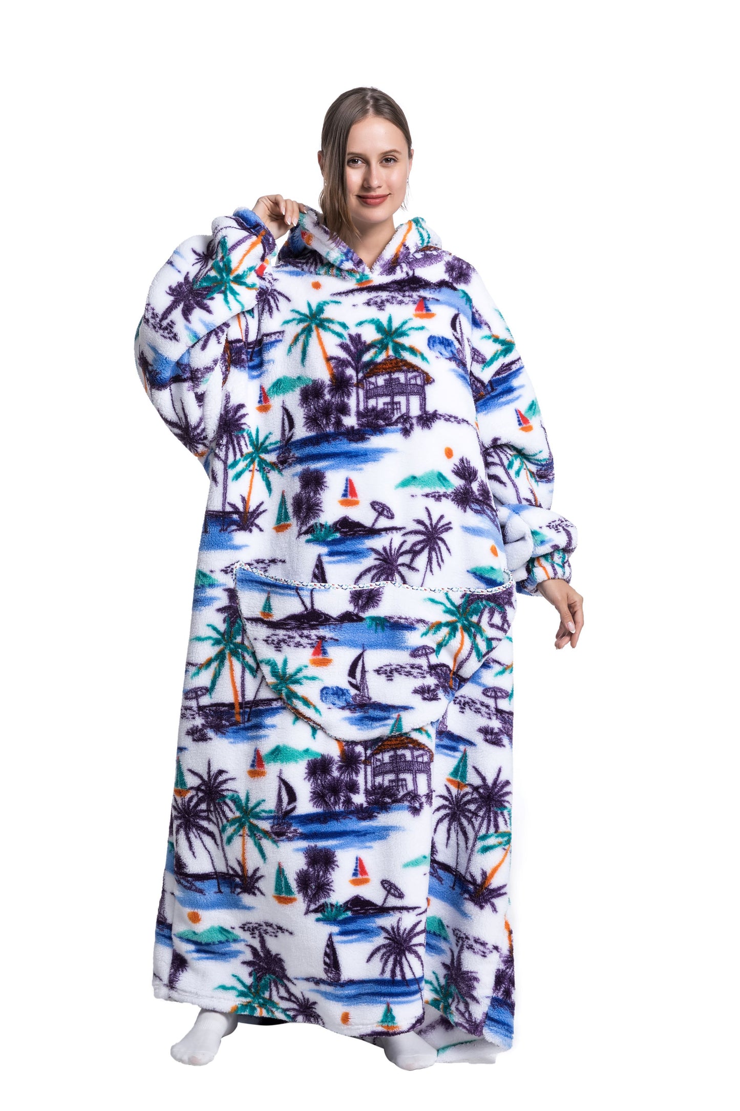 Oversized Wearable Blanket Cozy Warm Shu Velveteen Hoodie for Adults Soft Sweatshirt for Gifts One Size Fits All