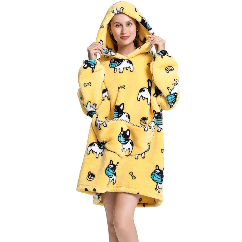 Wearable Blanket Hoodie Sweatshirt Women Printed Wearable Blankets Fleece Warm Kids Sleepwear Lazy TV Giant Blanket