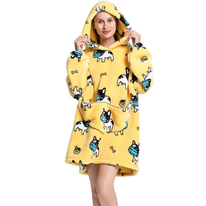 Wearable Blanket Hoodie Sweatshirt Women Printed Wearable Blankets Fleece Warm Kids Sleepwear Lazy TV Giant Blanket