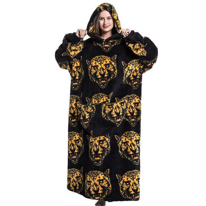 Nordic Super Long  Flannel Blanket with Sleeves Winter Hoodies Sweatshirt Solid Pullover Fleece Oversized Giant TV Red Blankets