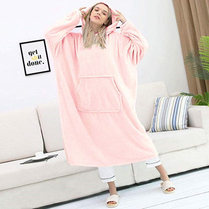 Nordic Super Long  Flannel Blanket with Sleeves Winter Hoodies Sweatshirt Solid Pullover Fleece Oversized Giant TV Red Blankets