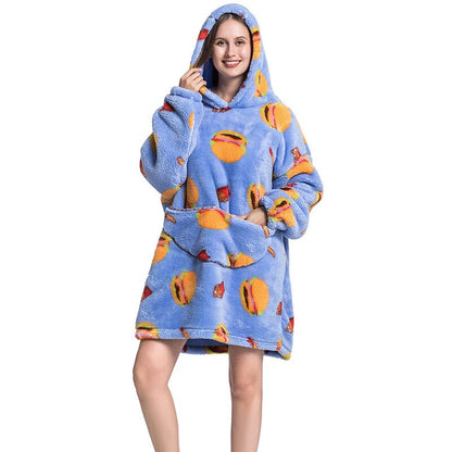 Wearable Blanket Hoodie Sweatshirt Women Printed Wearable Blankets Fleece Warm Kids Sleepwear Lazy TV Giant Blanket