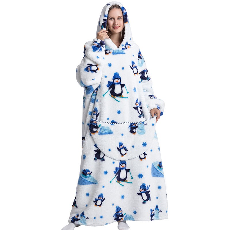 Nordic Super Long  Flannel Blanket with Sleeves Winter Hoodies Sweatshirt Solid Pullover Fleece Oversized Giant TV Red Blankets