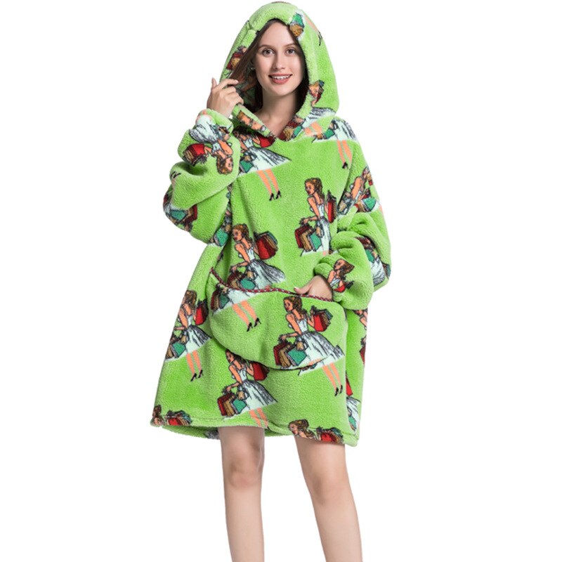 Wearable Blanket Hoodie Sweatshirt Women Printed Wearable Blankets Fleece Warm Kids Sleepwear Lazy TV Giant Blanket