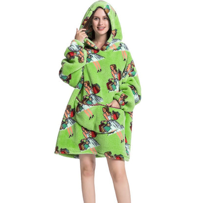 Wearable Blanket Hoodie Sweatshirt Women Printed Wearable Blankets Fleece Warm Kids Sleepwear Lazy TV Giant Blanket