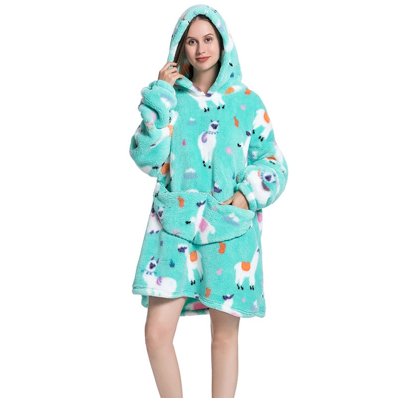 Wearable Blanket Hoodie Sweatshirt Women Printed Wearable Blankets Fleece Warm Kids Sleepwear Lazy TV Giant Blanket