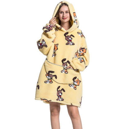 Wearable Blanket Hoodie Sweatshirt Women Printed Wearable Blankets Fleece Warm Kids Sleepwear Lazy TV Giant Blanket
