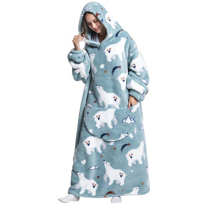 Nordic Super Long  Flannel Blanket with Sleeves Winter Hoodies Sweatshirt Solid Pullover Fleece Oversized Giant TV Red Blankets