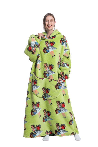 Oversized Wearable Blanket Cozy Warm Shu Velveteen Hoodie for Adults Soft Sweatshirt for Gifts One Size Fits All