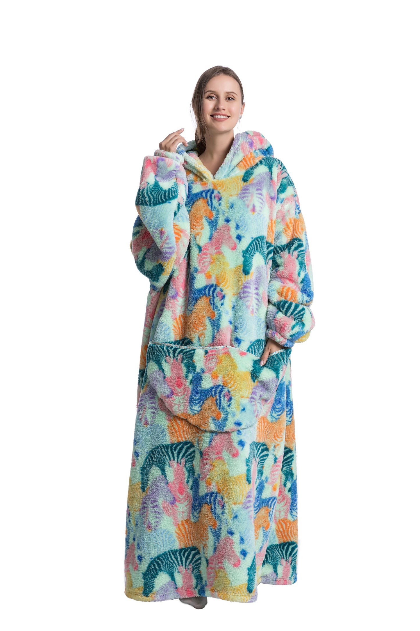 Oversized Wearable Blanket Cozy Warm Shu Velveteen Hoodie for Adults Soft Sweatshirt for Gifts One Size Fits All