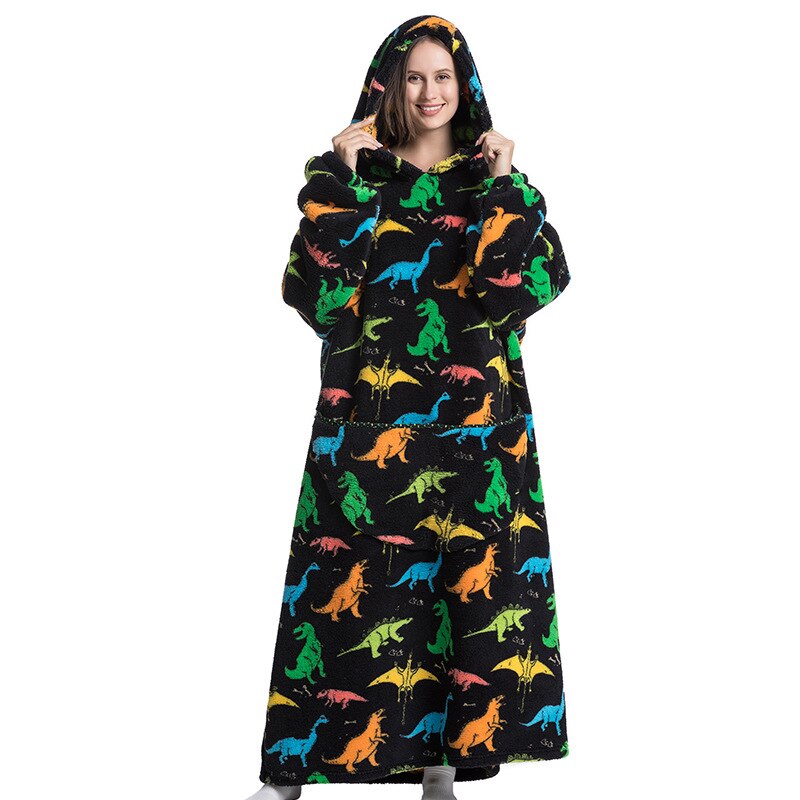 Nordic Super Long  Flannel Blanket with Sleeves Winter Hoodies Sweatshirt Solid Pullover Fleece Oversized Giant TV Red Blankets