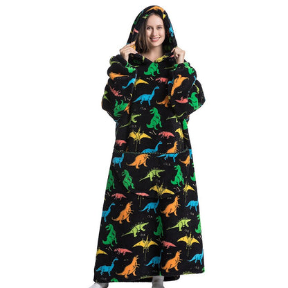 Nordic Super Long  Flannel Blanket with Sleeves Winter Hoodies Sweatshirt Solid Pullover Fleece Oversized Giant TV Red Blankets