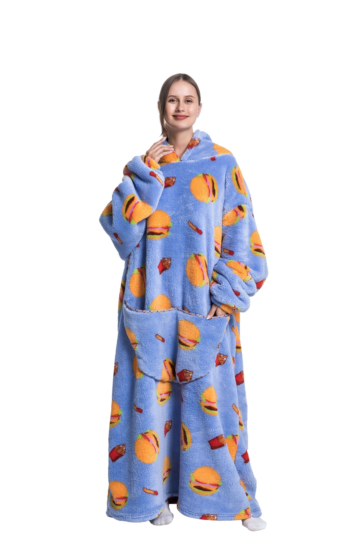 Oversized Wearable Blanket Cozy Warm Shu Velveteen Hoodie for Adults Soft Sweatshirt for Gifts One Size Fits All